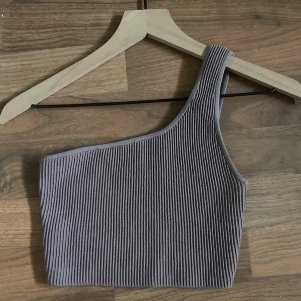 Babaton Purple Taupe Ribbed Knit One shoulder Crop Top Size S
